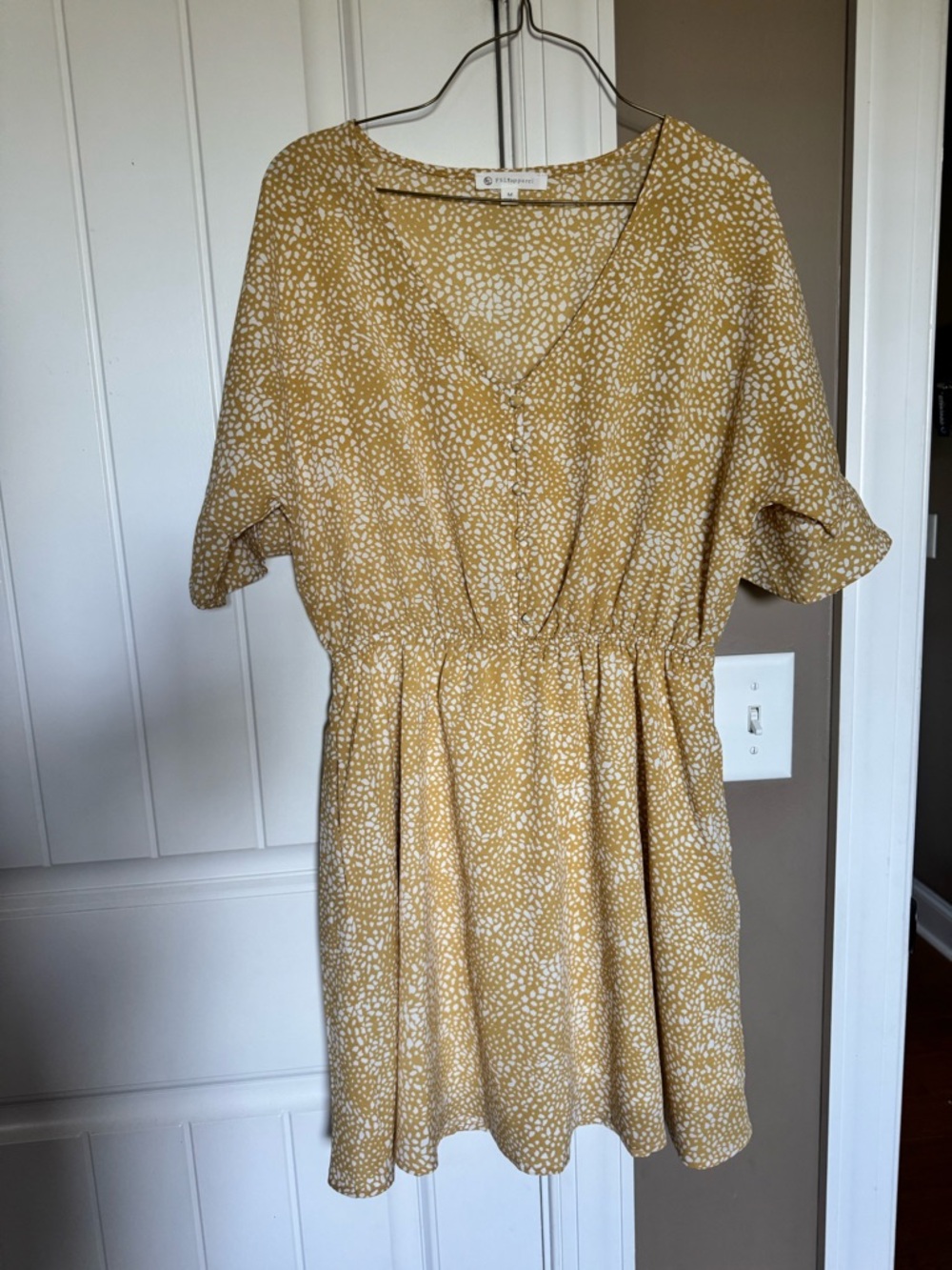 V-Neck Short Sleeve Mini Dress in Mustard Yellow